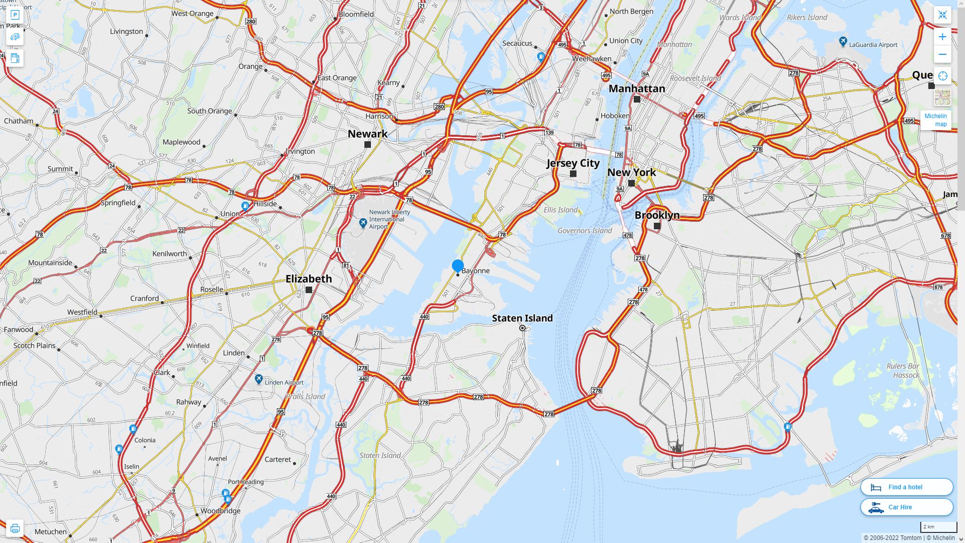 Bayonne New Jersey Highway and Road Map